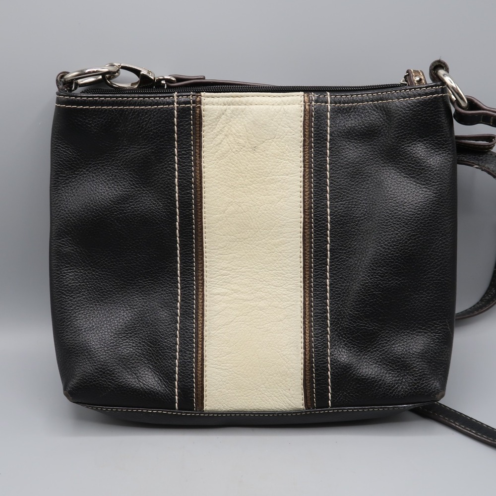 Vintage‎ Tignanello Black White Genuine Leather Crossbody Shoulder Bag